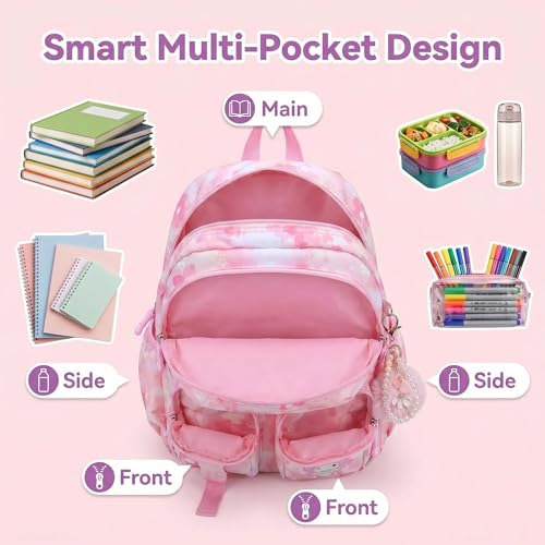 Lovely Kawaii Kids School Backpack For Girls – Splash-Proof Book Bag for Kids & Students, Multi-Pocket Children's School Bag, 17 Inch Pink - color: Pink