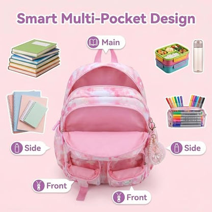 Lovely Kawaii Kids School Backpack For Girls – Splash-Proof Book Bag for Kids & Students, Multi-Pocket Children's School Bag, 17 Inch Pink - color: Pink