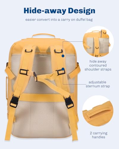Hynes Eagle 38L Flight Approved Backpack Carry On Travel Bag for Men Women - color: Yellow