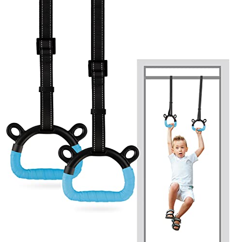 EXQ Home Kids Gymnastic Rings Pull up Rings for Chlidren Exercise,Indoor Gym Ring,Kids Gymnastics Rings with Adjustable Straps,Load Bearing 220lb(NO Bar) - color: Blue-1
