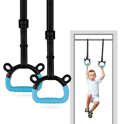 EXQ Home Kids Gymnastic Rings Pull up Rings for Chlidren Exercise,Indoor Gym Ring,Kids Gymnastics Rings with Adjustable Straps,Load Bearing 220lb(NO Bar) - color: Blue-1