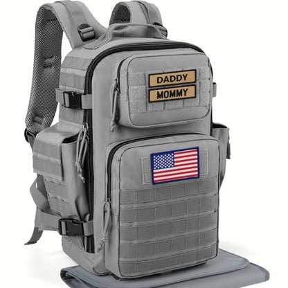 SHARKMOUTH Baby Diaper Bag for Dad - Large Military Daddy Gear Backpack with Changing Pad for Travel Camping Hiking - Newborn Baby Shower Gifts Gray - color: Gray W/ Changing Pad
