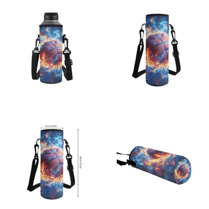 Fire Basketball Backpack for School Boys Backpack with Lunch Box Water Bottle Holder and Big Pencil Case 4PCS Bookbag with Front Pocket 17 inch Lightweight School Bag with Side Pocket for Kids - color: Fire Basketball-4
