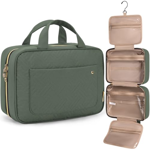BAGSMART Toiletry Bag Travel Bag with Hanging Hook, Water-resistant Makeup Cosmetic Bag Travel Organizer for Accessories, Shampoo, Full-size Container, Toiletries (Hazy Green, Medium) - color: Hazy Green, size: Medium