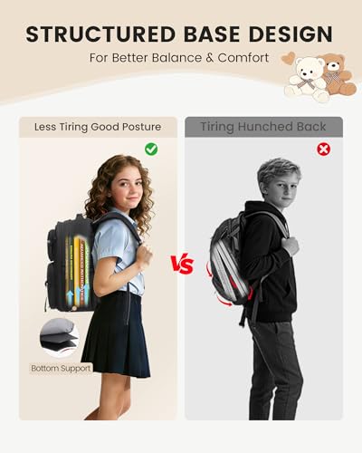 LOVEVOOK Cute School Backpack for Girls Ages 8-14, Bookbag with Plush Bear & Clear Display Pocket, Fits 15.6 Inch Laptop & 40oz Tumbler, Back to School Backpack for Elementary & Middle School - color: Black