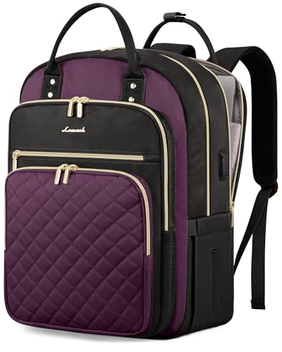 LOVEVOOK Laptop Backpack for Women with Separate Laptop Compartment, 17" Water Resistant Lightweight Daypacks for College Travel Work Business, Nurse Teacher Computer Bags - color: D-black-purple, size: 17-Inch(separate laptop compartment)