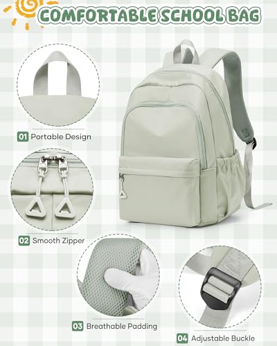 winspansy Backpack for School Teenage Girls Boys,Waterproof Lightweight School Bags Travel Daypack Simple Cute College Backpack Rucksack for Women Men fit 14 Inch Laptop,Light Green - color: A1-light Green