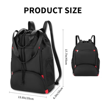 seyfocnia Drawstring Backpack,Gym Bags with Shoes Compartment Sports Gym Backpack Drawstring Bag Cinch Bag Swim Soccer Beach for Woman Men-Black