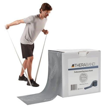 THERABAND Resistance Band, 50-Yard Roll, Latex Elastic Band for Exercise, Stretching, Physical Therapy, Yoga, Pilates, Home Workouts, Cut-to-Length, Color-Coded Levels - color: Silver | Super Heavy, style: Latex