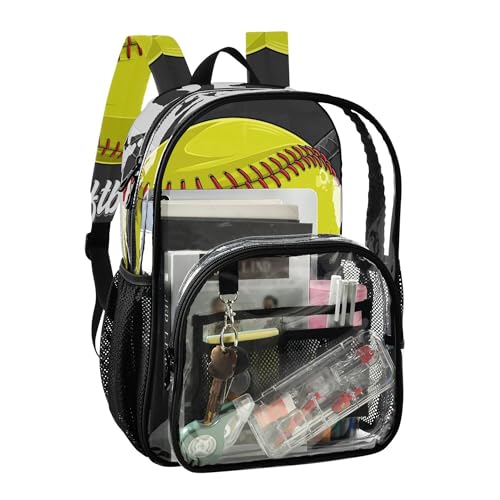 Yellow Softball Baseball Clear Backpack PVC Transparent School Backpack Lightweight Student Book Bags Capacity Clear Bag - color: Viameter Yellow
