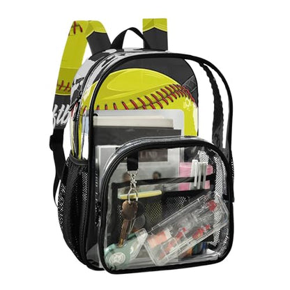 Yellow Softball Baseball Clear Backpack PVC Transparent School Backpack Lightweight Student Book Bags Capacity Clear Bag - color: Viameter Yellow