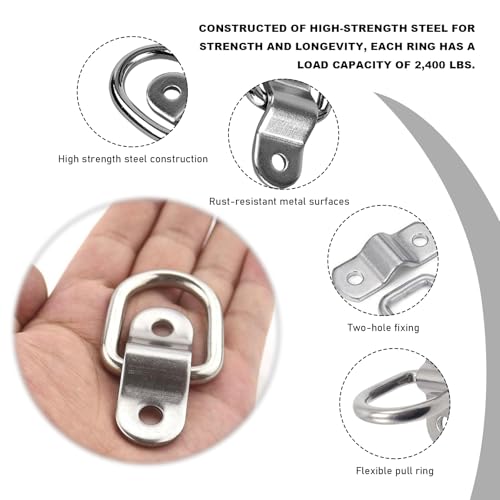 KVAEY 8 PCS D-Ring Tie Down Anchors Hooks, Heavy Duty Lashing Ring Surface Mount Anchor Point, D-Ring Anchor for Trailer Truck Hauling Cargo Load RV Camper, Car Accessories (Silver)
