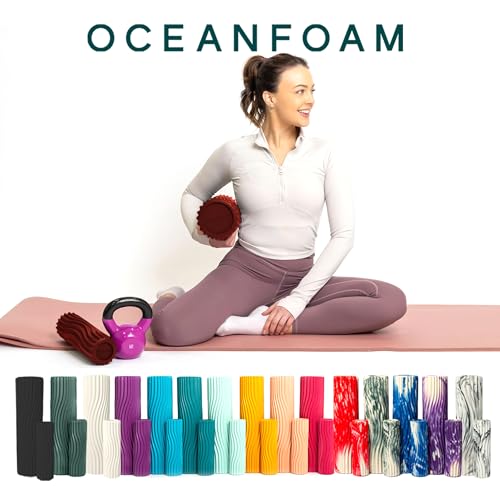 Oceanfoam Ripple Travel Foam Roller (11" x 3.35") Firm Mini Foam Roller for Physical Therapy, Deep Tissue Massage, Back Pain - High Density, Ergonomic Wave Textured - Yoga, Pilates, Exercise (Maroon) - color: Maroon