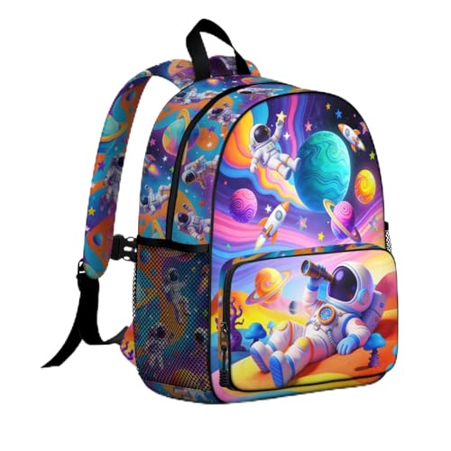 Astronaut Toddler Backpack Boy Colorful School Bag for Girls Kids School Lightweight Bookbag with Adjustable Buckled Chest Straps for Preschool Kindergarten Elementary - color: Astronaut 01