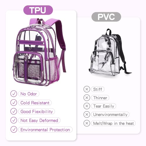 Cusangel Clear TPU XL Backpack for Girls Women,18" See Through Heavy Duty Bookbag,warehouses, school and other security check locations(Purple) - color: Purple-18in
