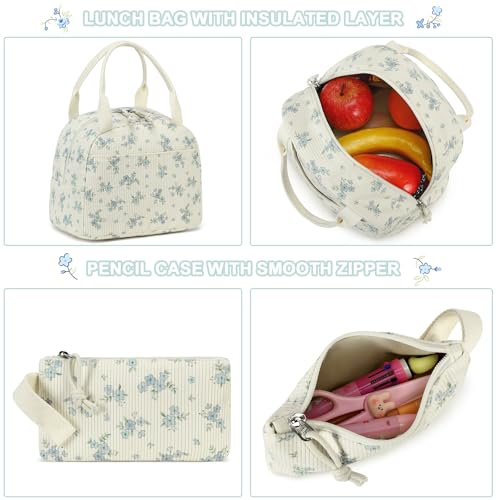 BTOOP School Backpacks for Teen Girls Bookbags Lightweight Kids Backpack School Bags Set with Lunch Box Pencil Case - color: Blue
