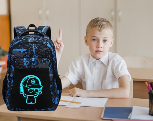 LEDAOU Girls Boys Backpack with Lunch Box, 3-Piece School Bookbag Set - color: Graffiti Blue Splicing Black