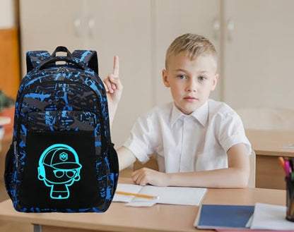 LEDAOU Girls Boys Backpack with Lunch Box, 3-Piece School Bookbag Set - color: Graffiti Blue Splicing Black