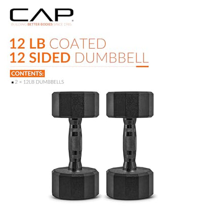 CAP Barbell Coated Dumbbell Weight | Multiple Options Pairs & Sets - size: 12 lb - Pair, style: 12-Sided - Black Handle