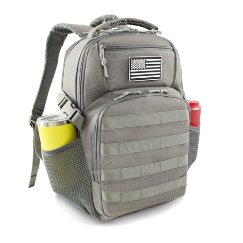 15'' Travel Laptop Backpack for Men, 25L Tactical College Backpacks with Water Pouches Both Sides, Portable Backpack for Men Women Business Work Bag Fight Approved - Grey Backpack - color: 25l Grey