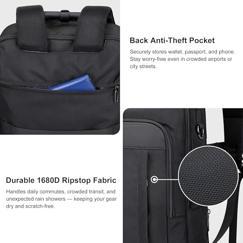 PIJUSHI Travel Backpack for Women TSA 180° Flat Open Fits 16" Laptop Slim Backpack for Business, Commute, Daily(PE042 Black) - color: Black