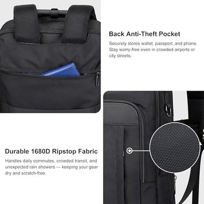 PIJUSHI Travel Backpack for Women TSA 180° Flat Open Fits 16" Laptop Slim Backpack for Business, Commute, Daily(PE042 Black) - color: Black
