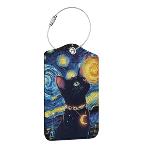 Cat Star Luggage Tag, Suitcase Tags with Privacy Flap and Metal Loop, Luggage Tags for Suitcases, Identifiers Travel Essentials Bag Tag, Cat Lovers Gifts for Women Girls Friends Sister - color: Multicolored 1440