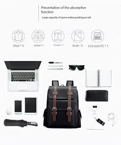 Business Men and Women PU Leather Backpack 15.6inch Laptop Waterproof Backpack Travel Commuter Lightweight schoolbag (Brown backpack8,Medium) - color: Brown Backpack8, size: Medium