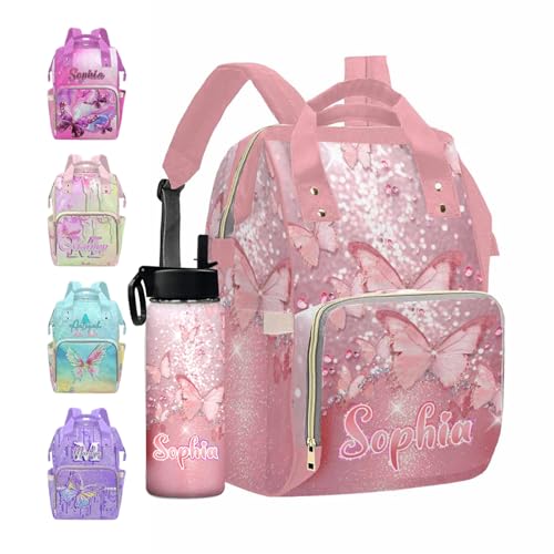 MyPupSocks Custom Butterfly Diaper Bag, Customized Diaper Backpack Personalized Mummy Nursing Baby Bags Casual Daypack Travel Bag for Mom Mother's Day - color: Color 01