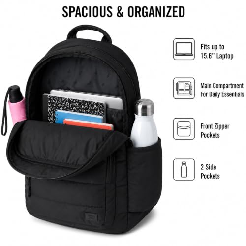 Reebok Backpack - Multipurpose Lightweight Carry On Everyday Laptop Gym Travel Commuter Backpack, Skyler Black - color: Skyler Black
