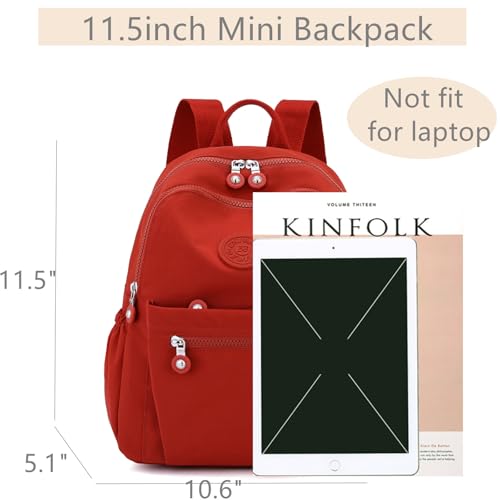 Tanweibago Mini Nylon Women Backpacks,11L Small Ladies backpacks Casual Lightweight Women Shopping Travel Daypack (Red) - color: Red