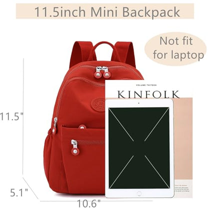 Tanweibago Mini Nylon Women Backpacks,11L Small Ladies backpacks Casual Lightweight Women Shopping Travel Daypack (Red) - color: Red