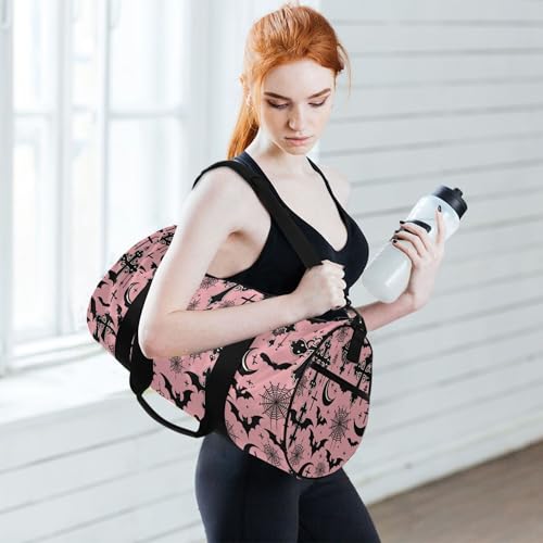 MNSRUU Sports Duffel Bags, Black Gothic Moon Spider Webs and Bats Athletic Gym Bag Overnight Workout Travel Tote Luggage for Men Women Yoga - color: Bats I8898