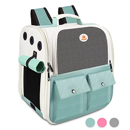Top tasta Cat Backpack Carrier, Airline Approved, Ventilated Design, Breathable Mesh for Small Cats and Dogs for Hiking and Camping, Carry Up to 15 Pounds (Light Blue) - size: 15.0"L x 11.0"W x 15.0"H - Mesh Blue