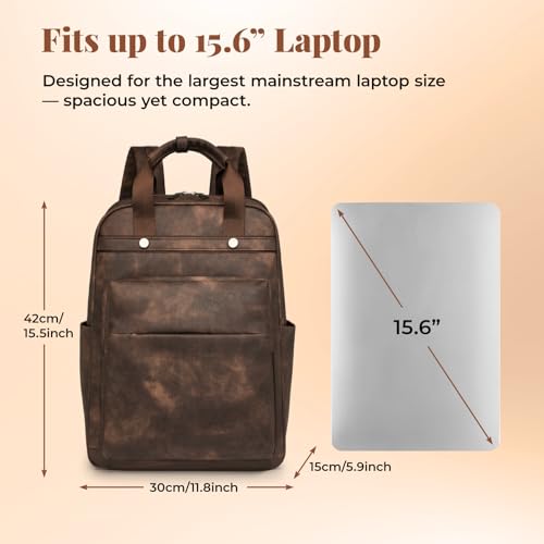 Rcrirth PU Leather Laptop Backpack for Women | 17 Inch Laptop Backpack for Work - Large Capacity Computer Bag Nurse Bag Casual Daypack (Coffee) - color: Coffee