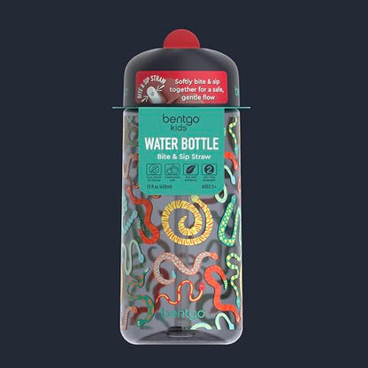 Bentgo Kids Water Bottle - Leak-Proof, Durable Tritan PFAS- & BPA-Free 15 fl oz, Kids/Toddlers Ages 3+ for School & Sports; Bite & Sip Spout, Carrying Handle, Dishwasher Safe (NEW Sssnakes) - color: Sssnakes