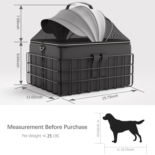 YEEGO DIRECT Dog Bike Basket for Rear Rack, 2-in-1 Pet Carrier & Cargo Basket, Detachable Dog Carrier for Bicycle with Safety Leash, Fits Small Medium Dogs Cats up to 20 LBS, Basket Patented Design
