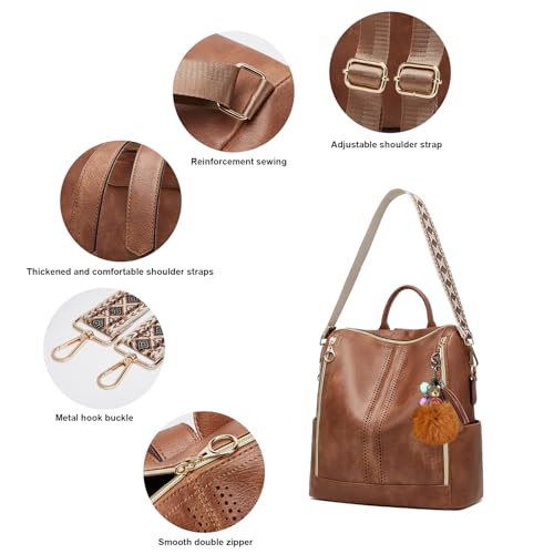 Makes Backpack Purse for Women PU Leather Travel Satchel Handbag Convertible Design Bag with Purse - color: Brown Quadruple Zipper