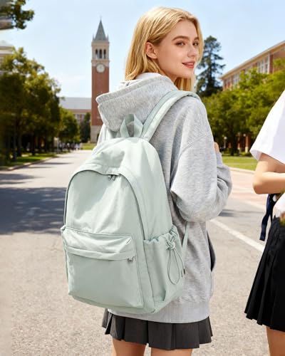 BJLFS Small Light Green School Backpack for Girls Women Waterproof High School Book Bag Cute Backpack for Men Teens Boys, Lightweight Simple Middle School Back Pack Daypack Gift - color: Light Green