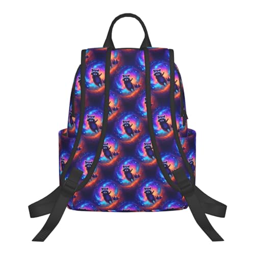 Anti Scratch Polyester Backpack Galaxy Raccoon Print, Smooth Surface Multipurpose Travel Pack for All Weather Daily Use Unisex - color: Picture (224)