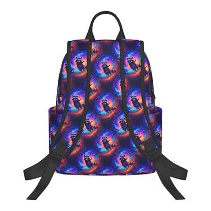 Anti Scratch Polyester Backpack Galaxy Raccoon Print, Smooth Surface Multipurpose Travel Pack for All Weather Daily Use Unisex - color: Picture (224)