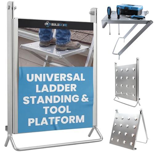 Universal Ladder Platform Attachment 11.8" x 10.4", 400 LBS Capacity, Non-Slip Aluminum Alloy, Fits All Ladder Types, Adjustable Height Mount for Painting, HVAC & Electrical