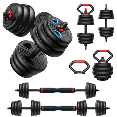 FITPLAM Adjustable dumbbell set,20/35/45/55/70/90lbs Free Weights set with upgraded nut, 5 in 1 Weight Set Used as Kettlebells, Barbell, Push up Stand, Fitness Exercise for Home Gym Suitable Men/Women - style: 44LB Total (22LB Each)