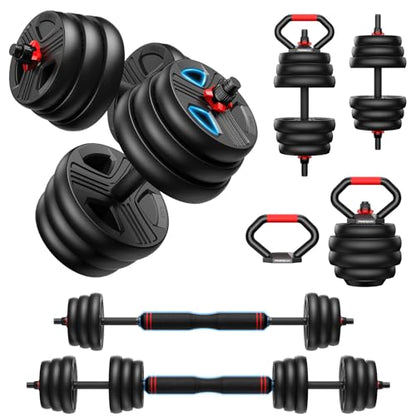 FITPLAM Adjustable dumbbell set,20/35/45/55/70/90lbs Free Weights set with upgraded nut, 5 in 1 Weight Set Used as Kettlebells, Barbell, Push up Stand, Fitness Exercise for Home Gym Suitable Men/Women - style: 44LB Total (22LB Each)