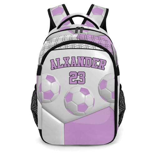 Personalized Name 16.5 Backcpack Sport Ball Athlete Player Soccer Light Purple Toddler Backpack for School Gym Girls Boys Elementary Kids Backpack - color: Light Purple