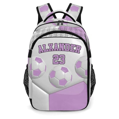 Personalized Name 16.5 Backcpack Sport Ball Athlete Player Soccer Light Purple Toddler Backpack for School Gym Girls Boys Elementary Kids Backpack - color: Light Purple