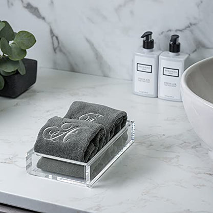 Personalized Initial Fingertip Towels - 2 Pack 11 x 18 Inches - Silver Embroidery On Gray Towel, Modern Monogrammed Towels, Great Initial Gift for Women, Teachers, Friends, Bridesmaids Initial M - color: M