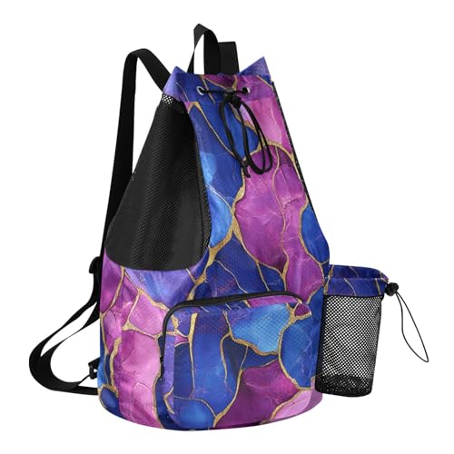 Mens Drawstring Bags Climbing Gym Bag With Water Bottle Pocket String Bookbag Waterproof Marble Royal Blue Hot Pink - color: Color 15