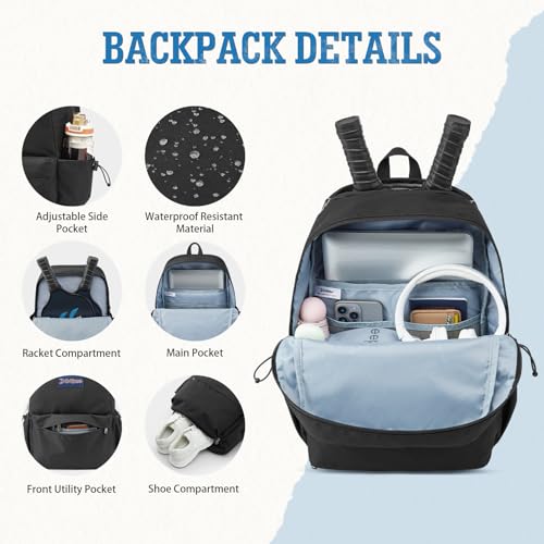 G4Free Pickleball Bag, Pickleball Backpack for Outdoor - color: Black