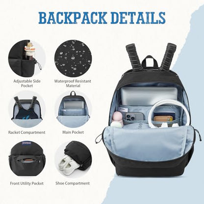 G4Free Pickleball Bag, Pickleball Backpack for Outdoor - color: Black